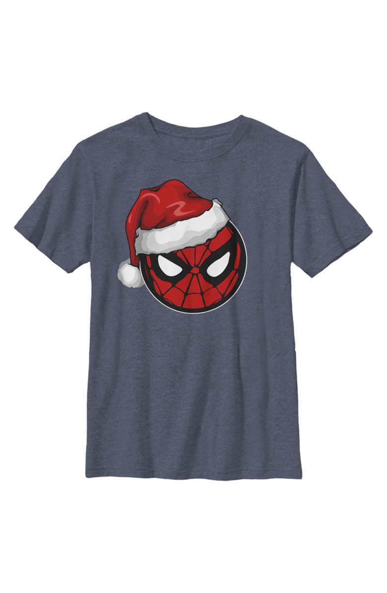 Marvel Boy's Marvel Christmas Spider-Man Santa Hat  Graphic T-Shirt, Main, color, Navy Blue Heather