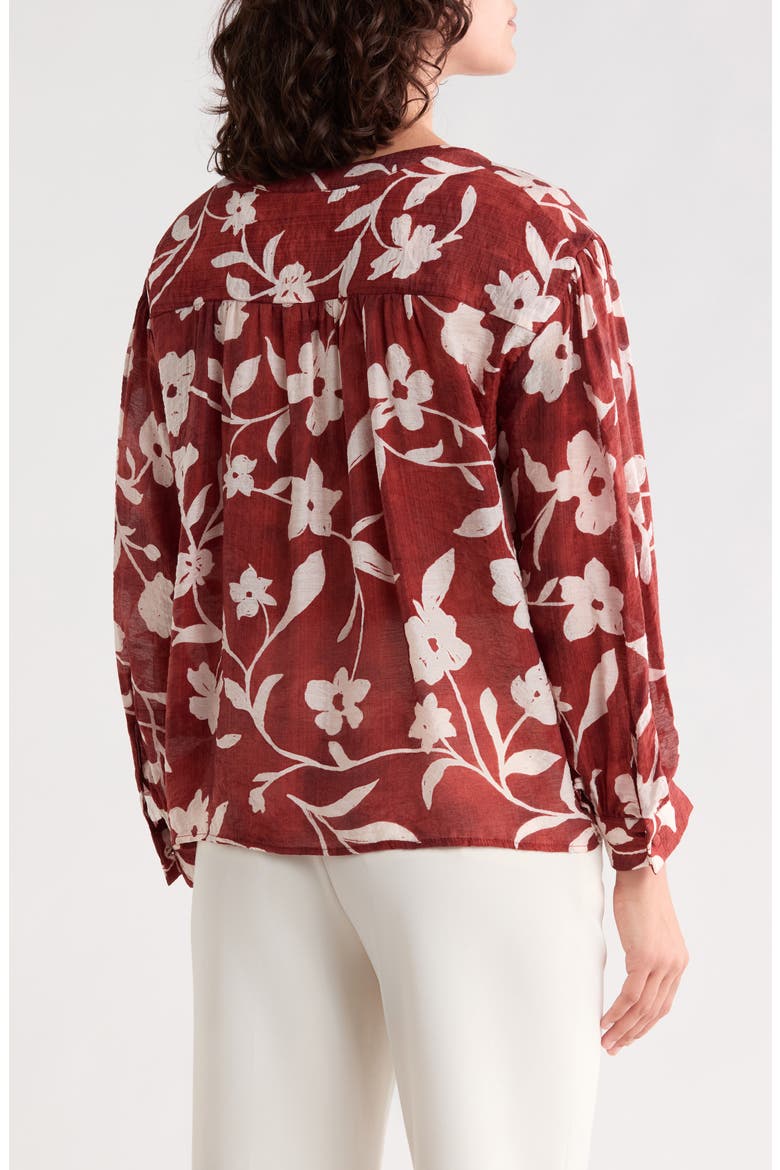 Tie Front Floral Top, Alternate, color, RUSSET BROWN
