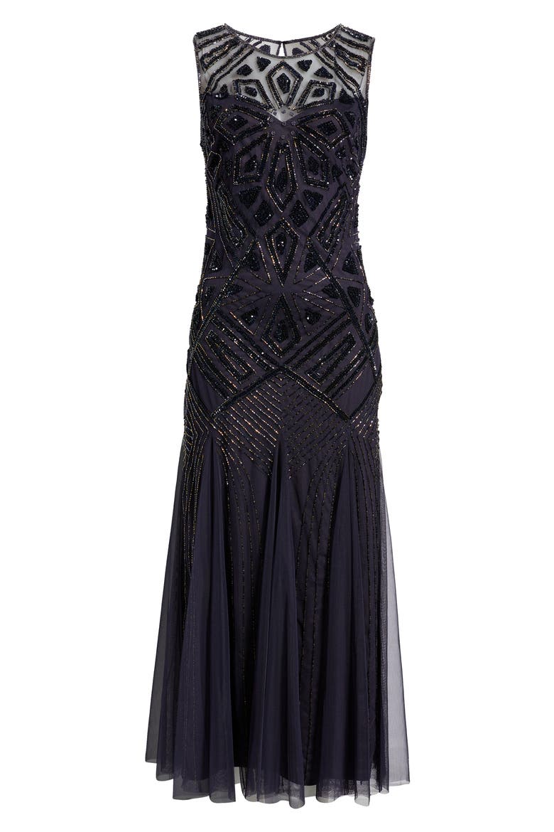 Geometric Beaded Sleeveless Gown, Alternate, color, PLUM 502