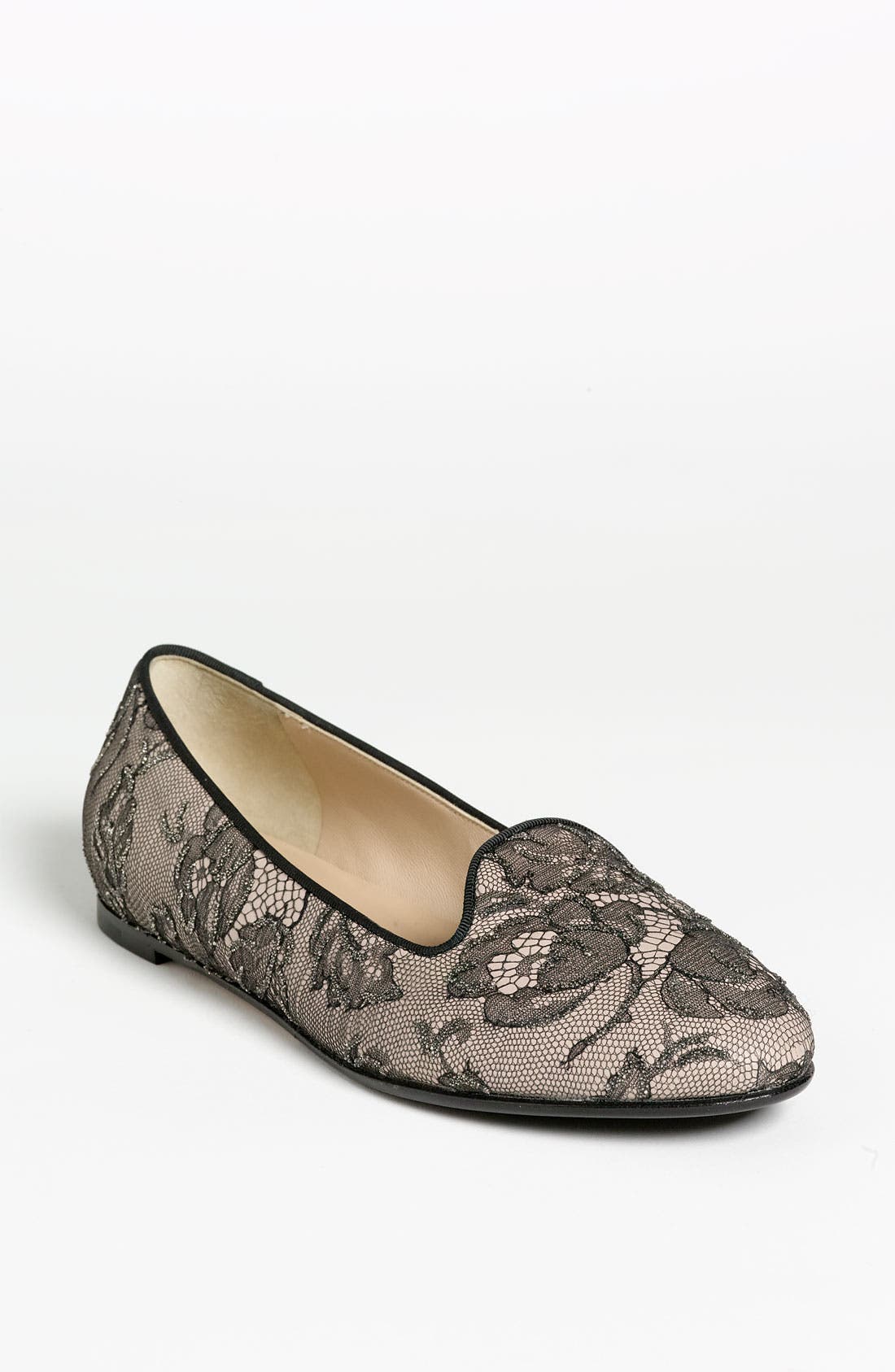 'Lace Art' Slipper, Main, color, POUDRE/ BLACK LACE