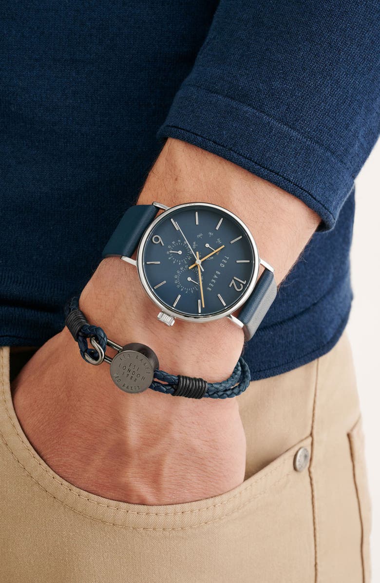 Ted Baker Phylipa Leather Strap Multifunction Watch & Bracelet Set, Alternate, color, Stainless Steel