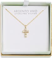 ARGENTO VIVO Baguette Cubic Zirconia Mini Cross Pendant Necklace