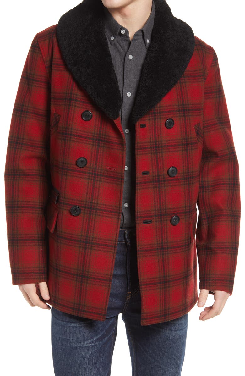 Pendleton Tribeca Genuine Shearling Trim Plaid Coat, Main, color,