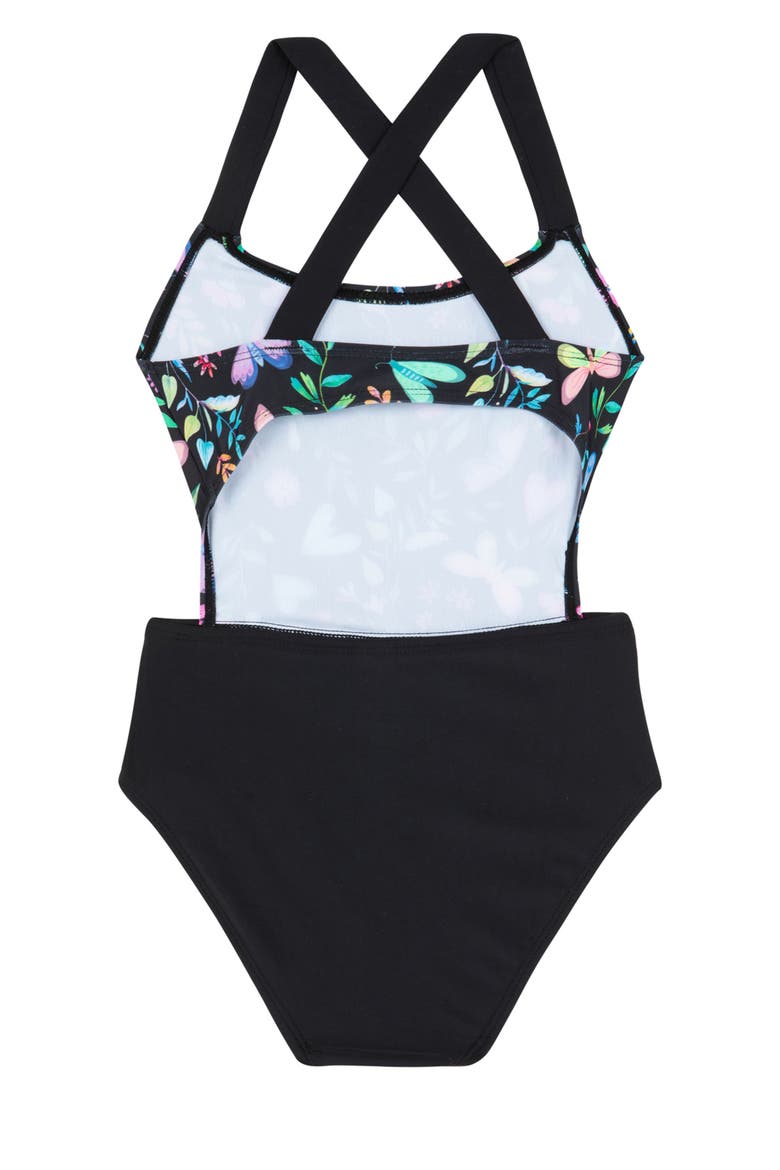 Butterfly Dream Cut Out Cross Strap One Piece, Alternate, color, multi