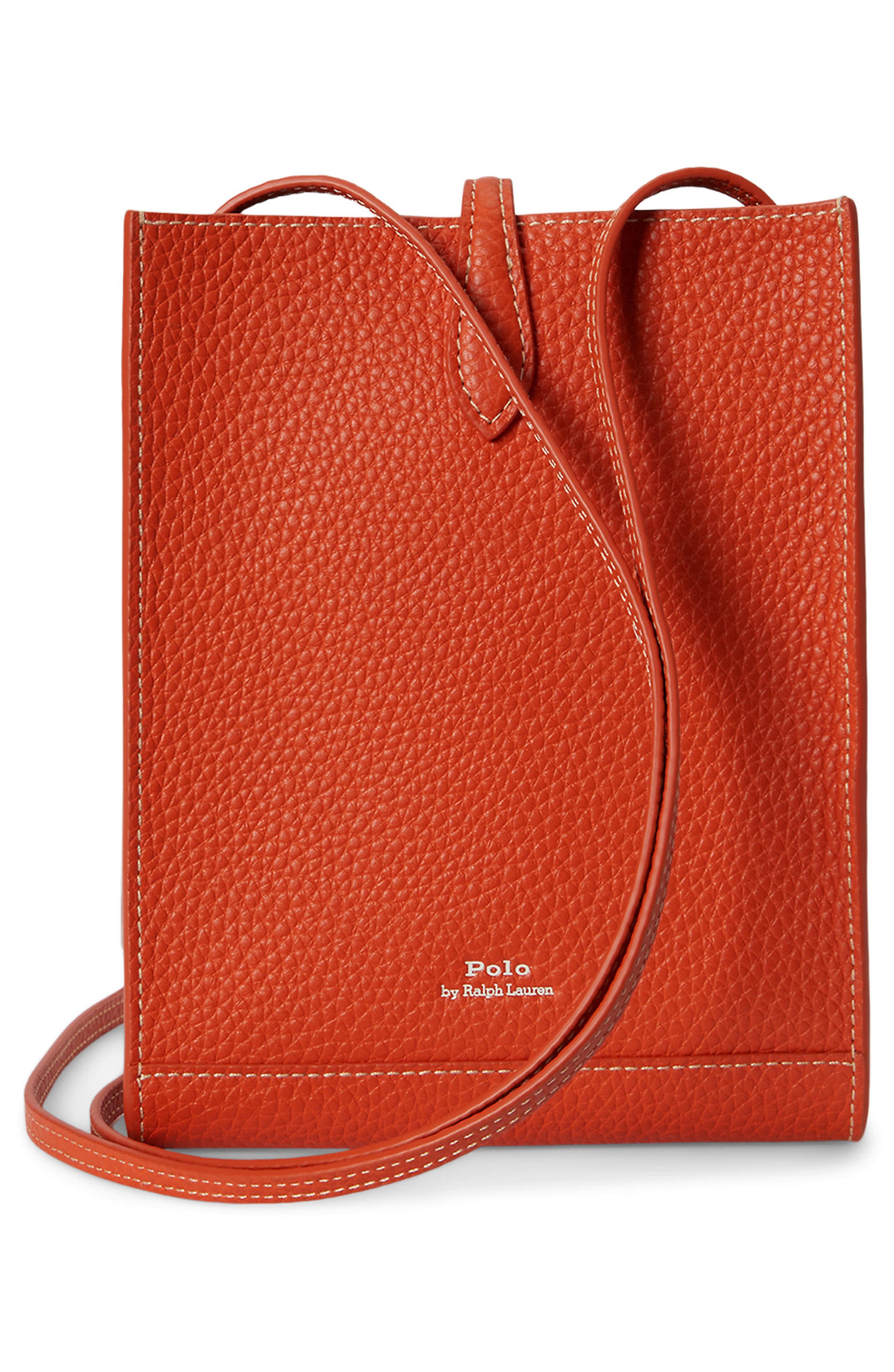Polo Ralph Lauren Polo Play Pebble Leather Phone Crossbody Bag, Alternate, color, Sunset Orange