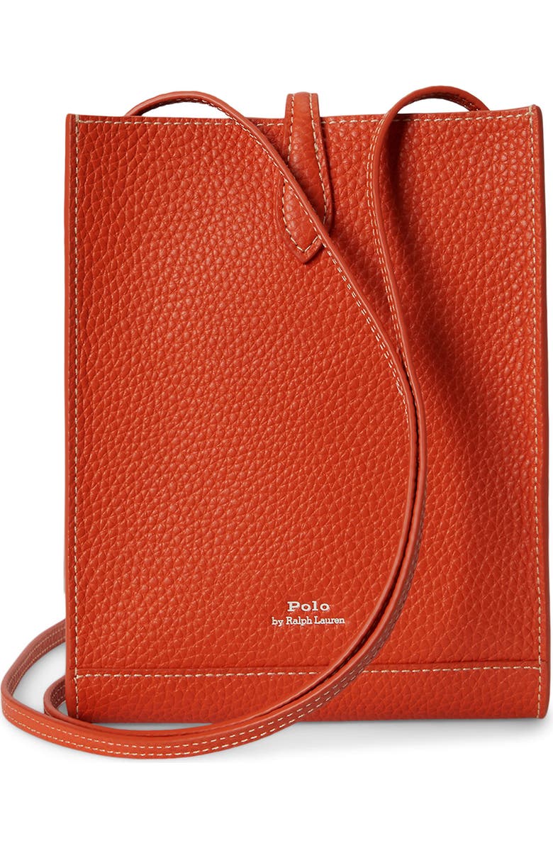 Polo Ralph Lauren Polo Play Pebble Leather Phone Crossbody Bag, Alternate, color, Sunset Orange