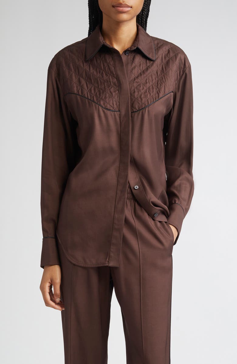 Golden Goose Journey Quilted Yoke Button-Up Shirt, Main, color, Coffee Bean