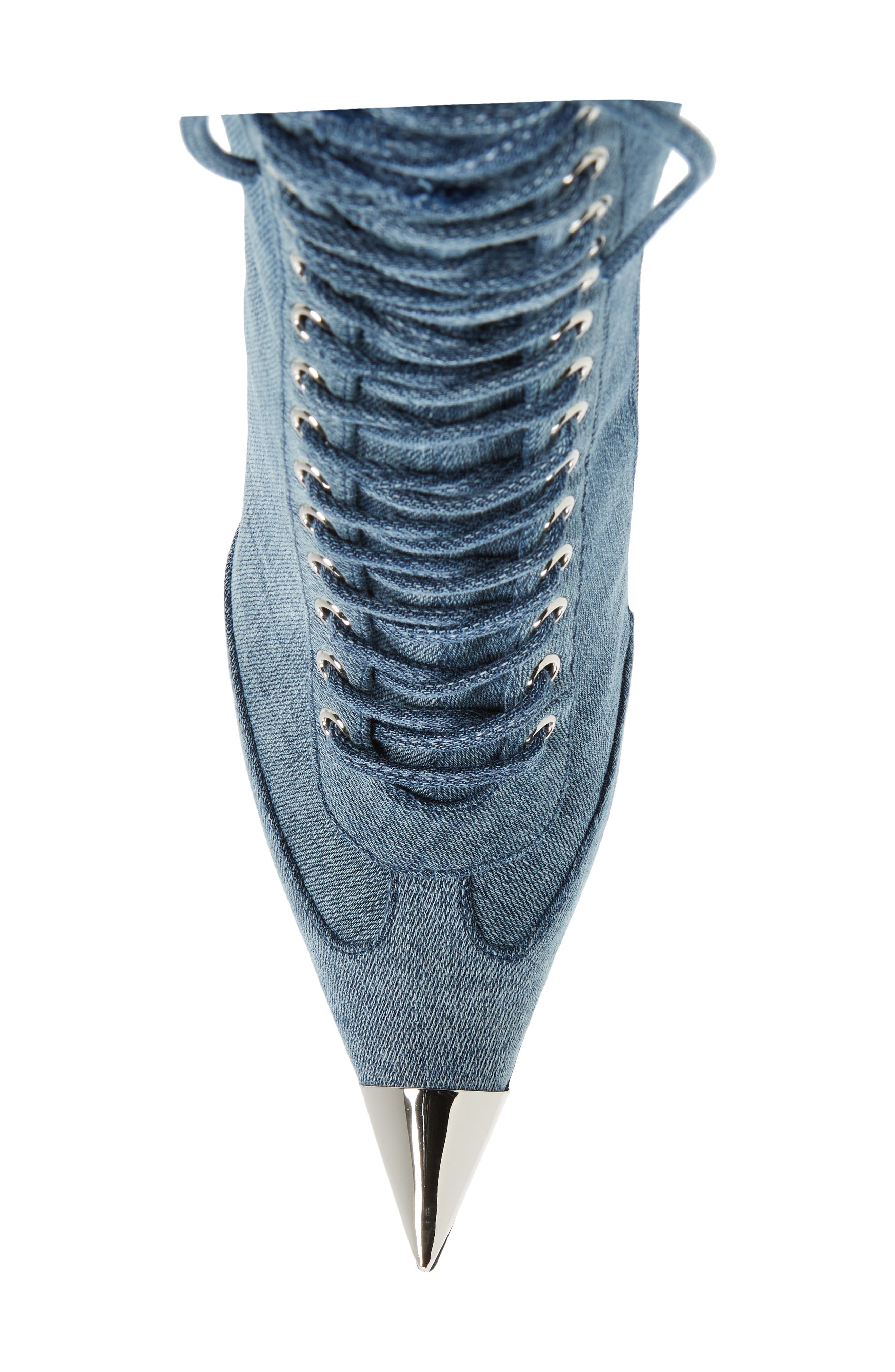 Bringiton Lace-Up Stiletto Bootie, Alternate, color, DENIM SILVER