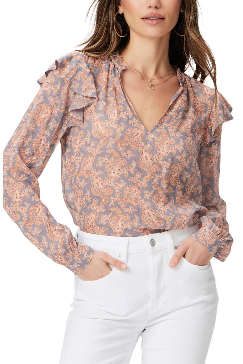 Seema Ruffle Silk Top, Main, color, SALTON SEA MULTI