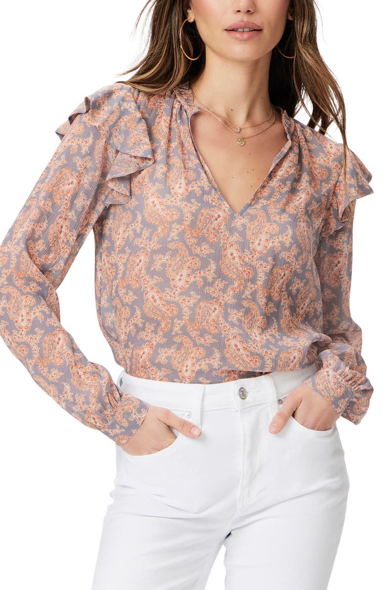PAIGE Seema Ruffle Silk Top, Main, color, Salton Sea Multi