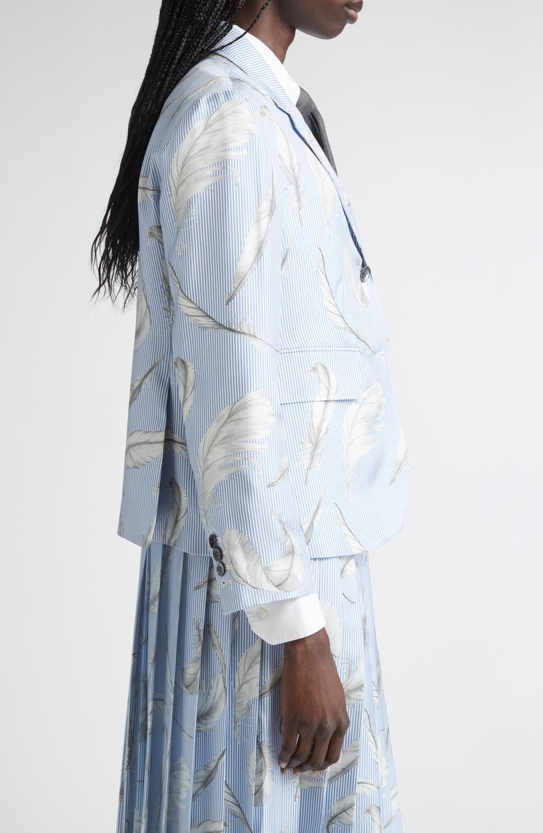 Thom Browne Feather Print Stripe Silk Blazer, Alternate, color, Light Blue