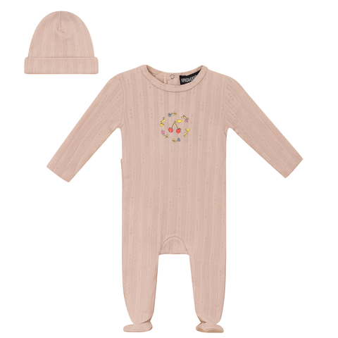 Cherry and Flower Pointelle Ribbed Romper and Hat