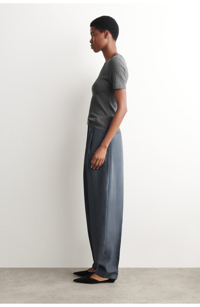 COS Pointelle-Knit T-Shirt, Alternate, color, Charcoal