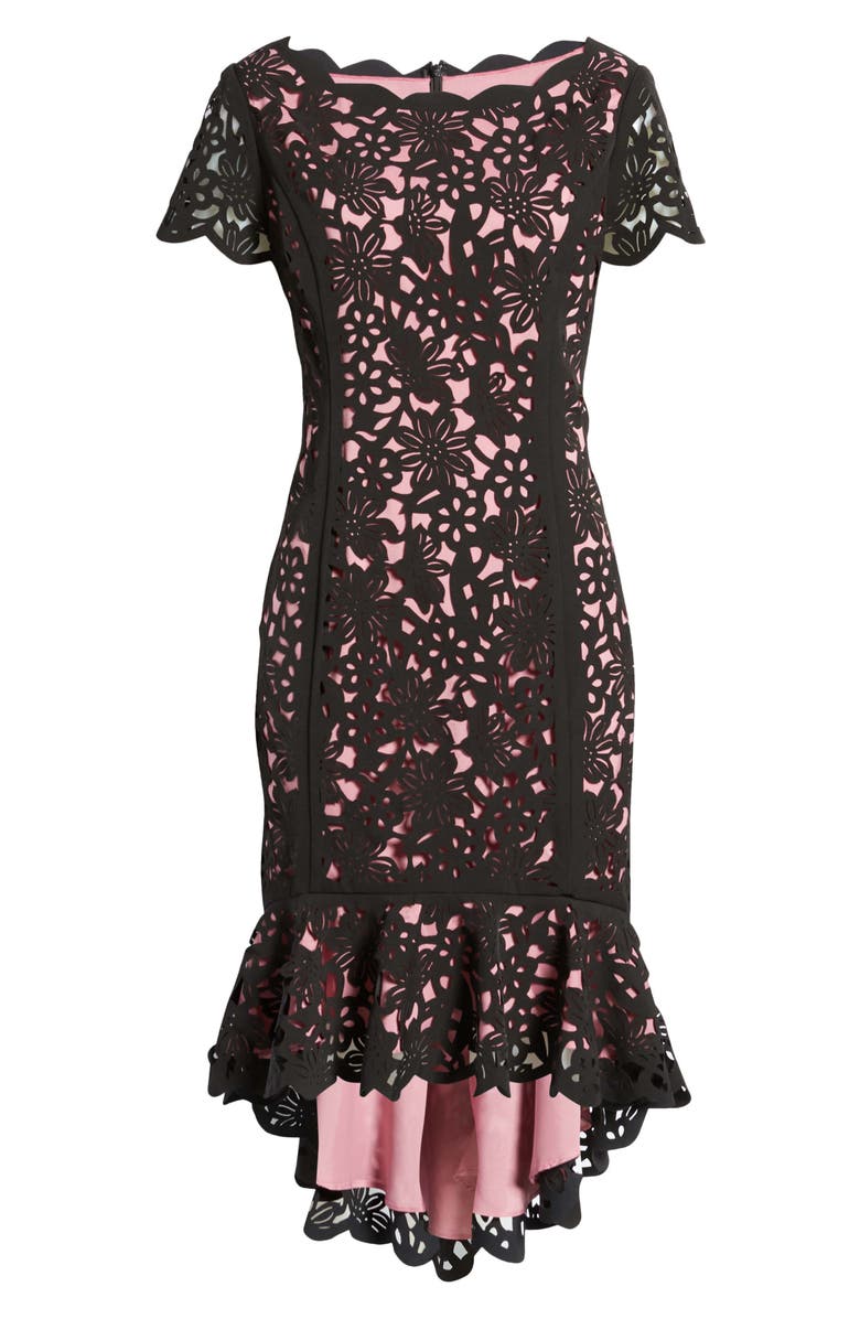 Shani Laser Cut Floral High-Low Cocktail Dress, Alternate, color,