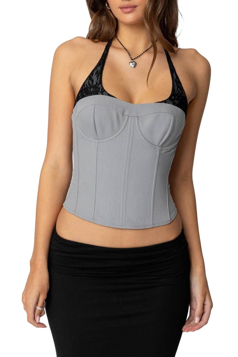 Jara Layered Lace Halter Corset, Main, color, GRAY