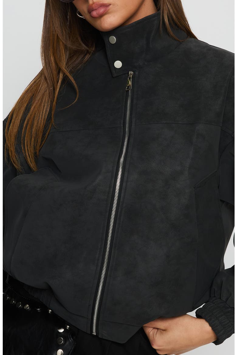 Ellissa Faux Suede Bomber Jacket, Alternate, color, BLACK