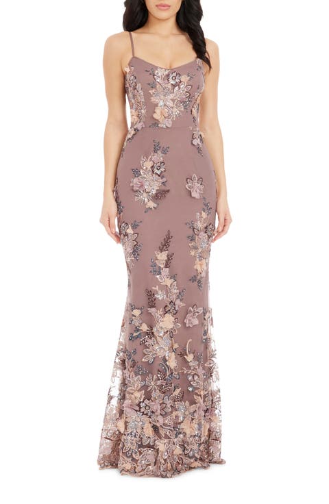 Giovanna Beaded Floral Appliqué Mermaid Gown