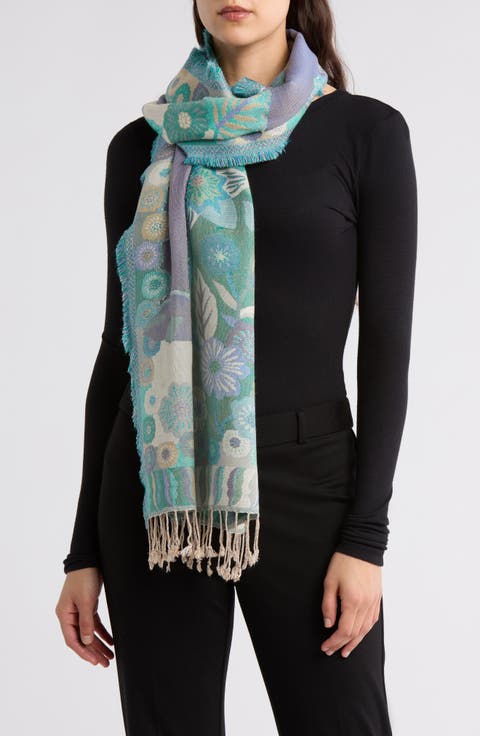 Floral Jacquard Fringe Scarf