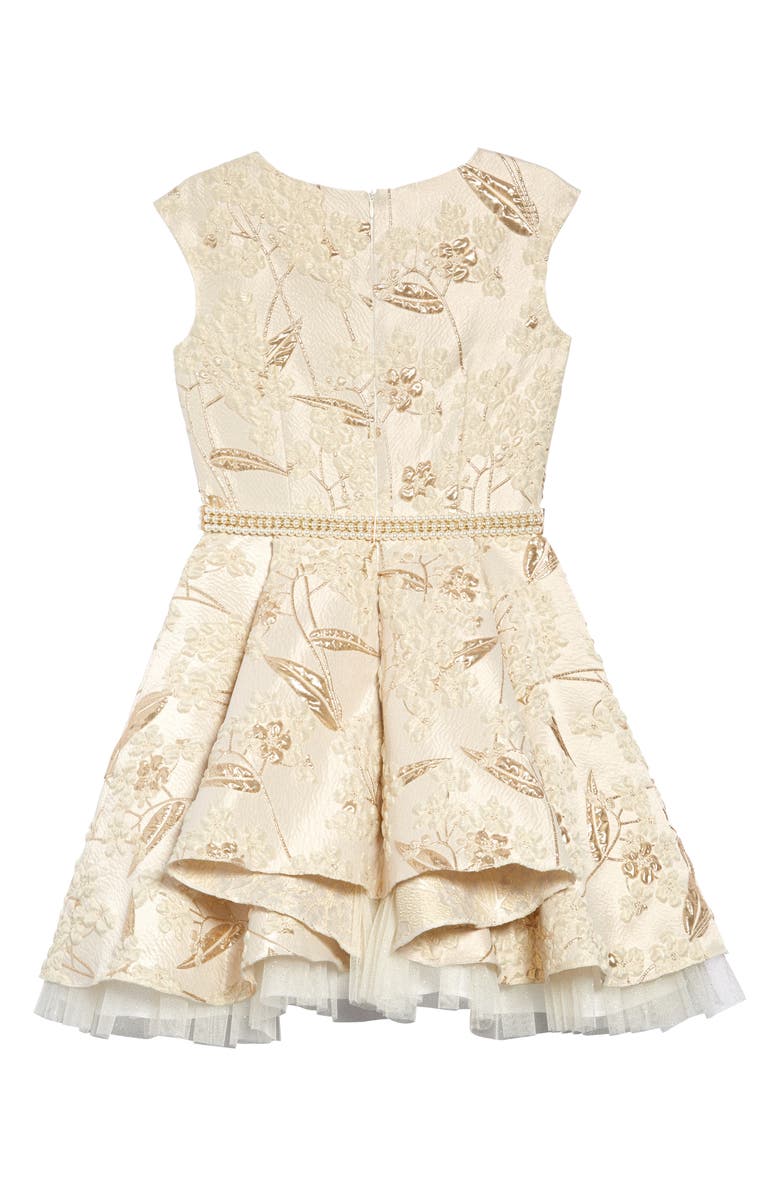 David Charles Brocade & Imitation Pearl Belted Fit & Flare Dress, Alternate, color,