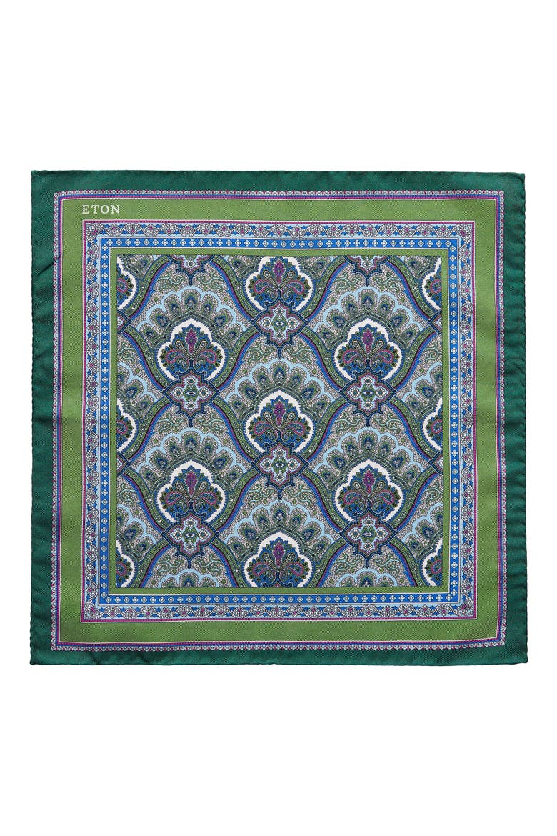 Paisley Silk Pocket Square, Alternate, color, GREEN
