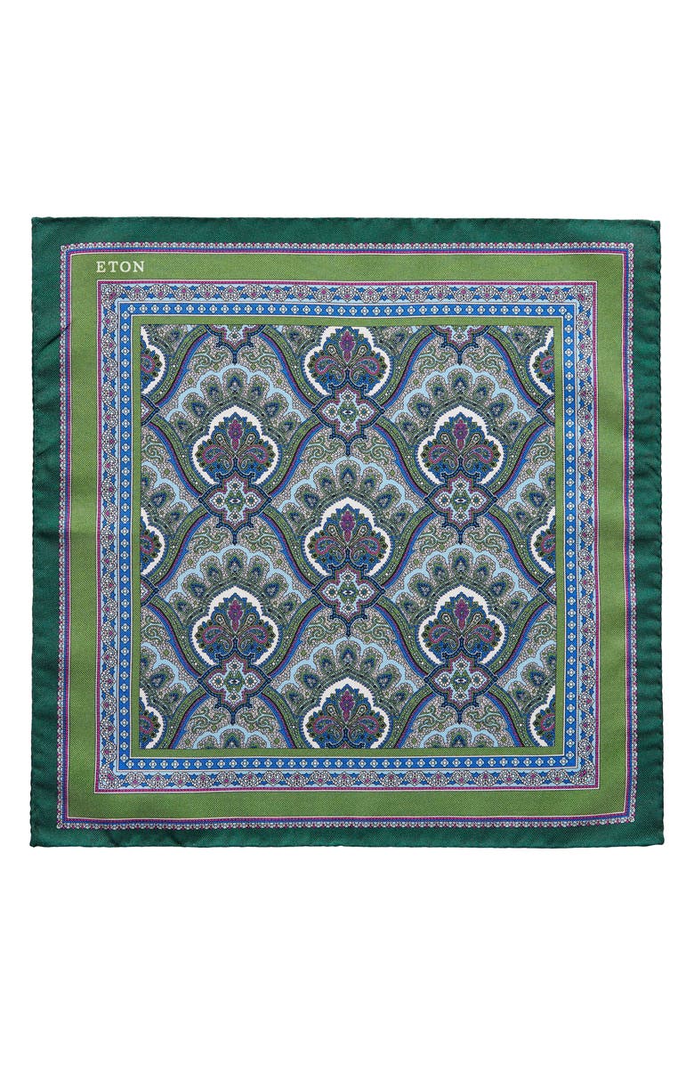 Eton Paisley Silk Pocket Square, Alternate, color, Green