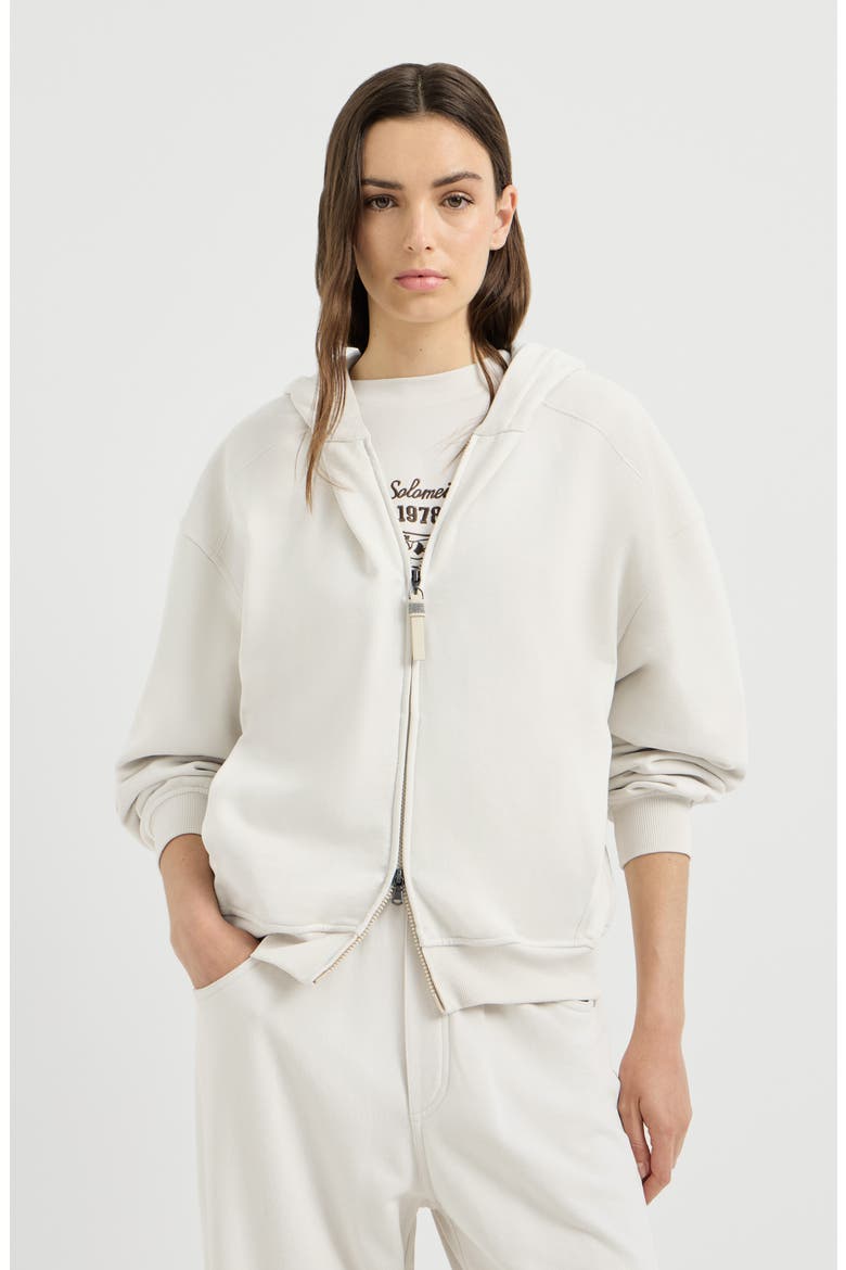 Cotton smooth French terry topwear with shiny zipper pull, Main, color, Milk