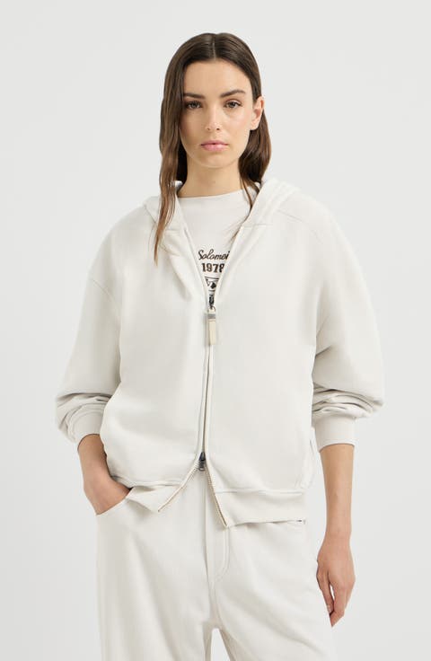 Cotton smooth French terry topwear with shiny zipper pull