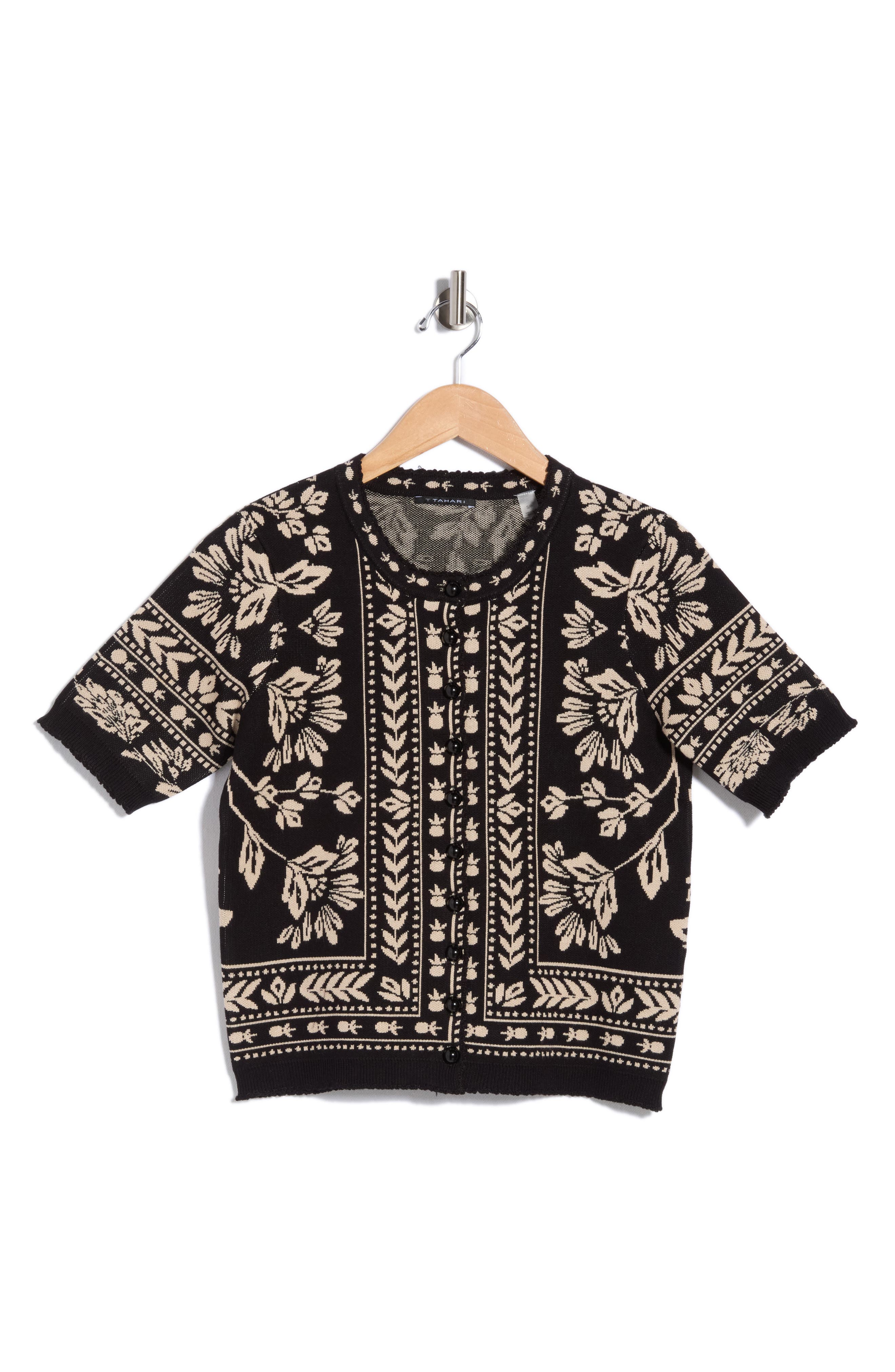 selected BLACK / IVORY FLORAL JACQUARD