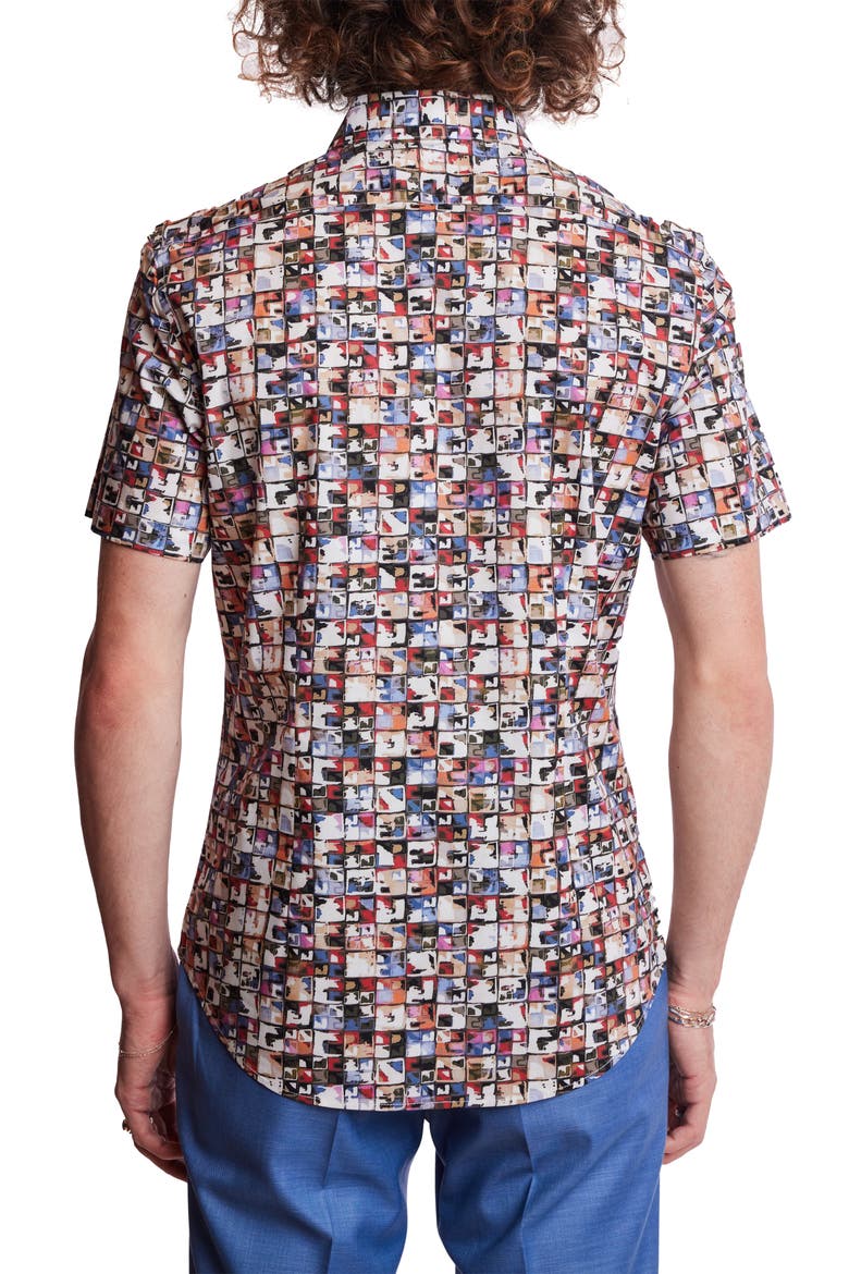 Sawyer Trim Fit Square Short Sleeve Button-Up Shirt, Alternate, color, IVORY/ BLUE MULTI