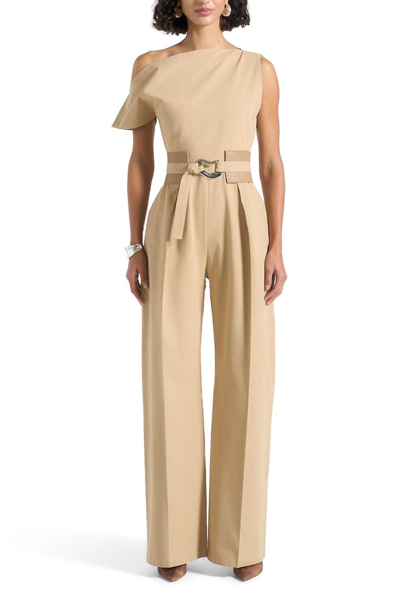 Valerie Tailored Off Shoulder Jumpsuit With Belt, Alternate, color, Beige