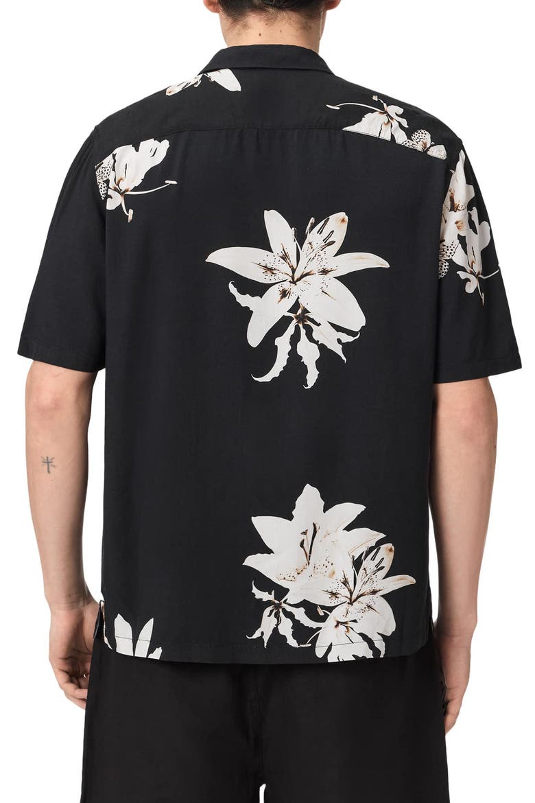 Petra Floral Short Sleeve Button-Up Shirt, Alternate, color, BLACK/ GREY
