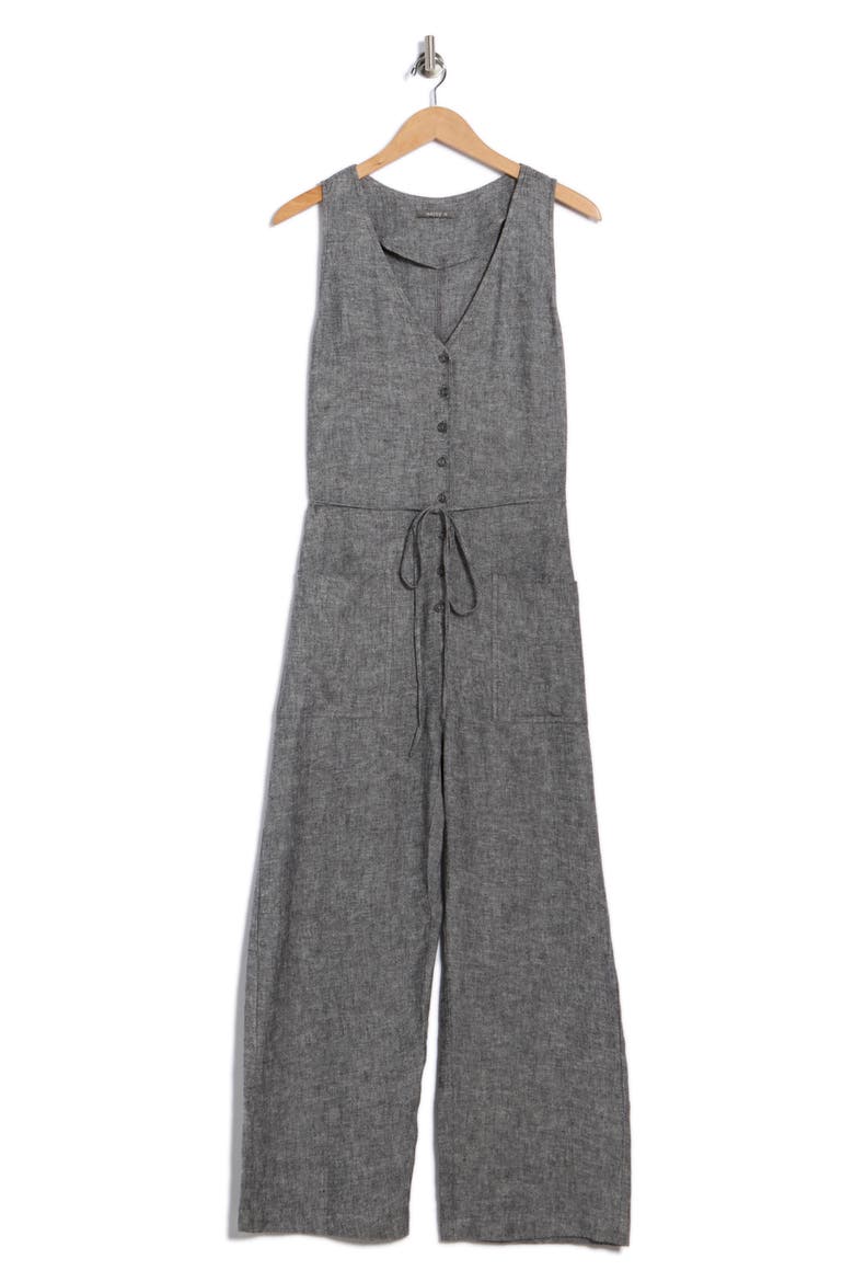 Linen Blend Jumpsuit, Alternate, color, BLACK