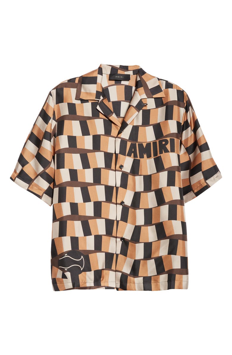 AMIRI Snake Checkerboard Silk Camp Shirt, Alternate, color, 
