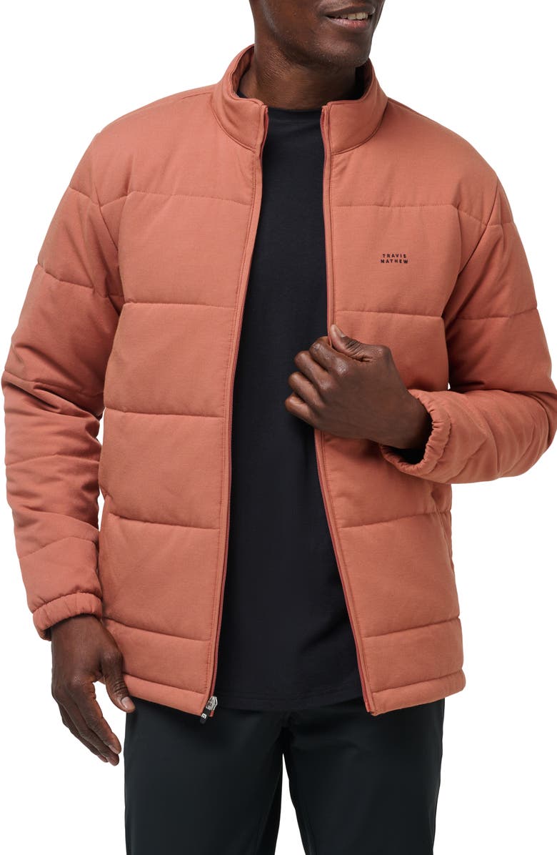 TravisMathew Climate Drop Quilted Jacket, Main, color, Heather Copper
