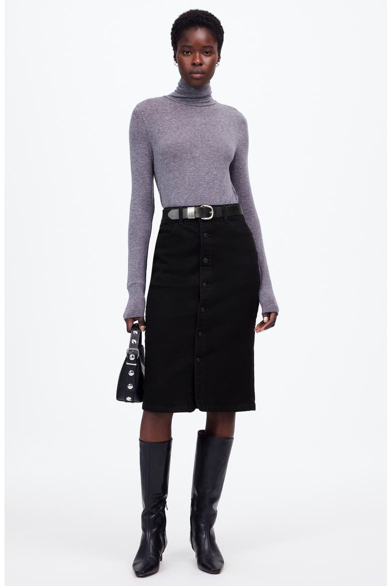 Button Front Denim Midi Skirt, Alternate, color, CLEAN BLACK WASH