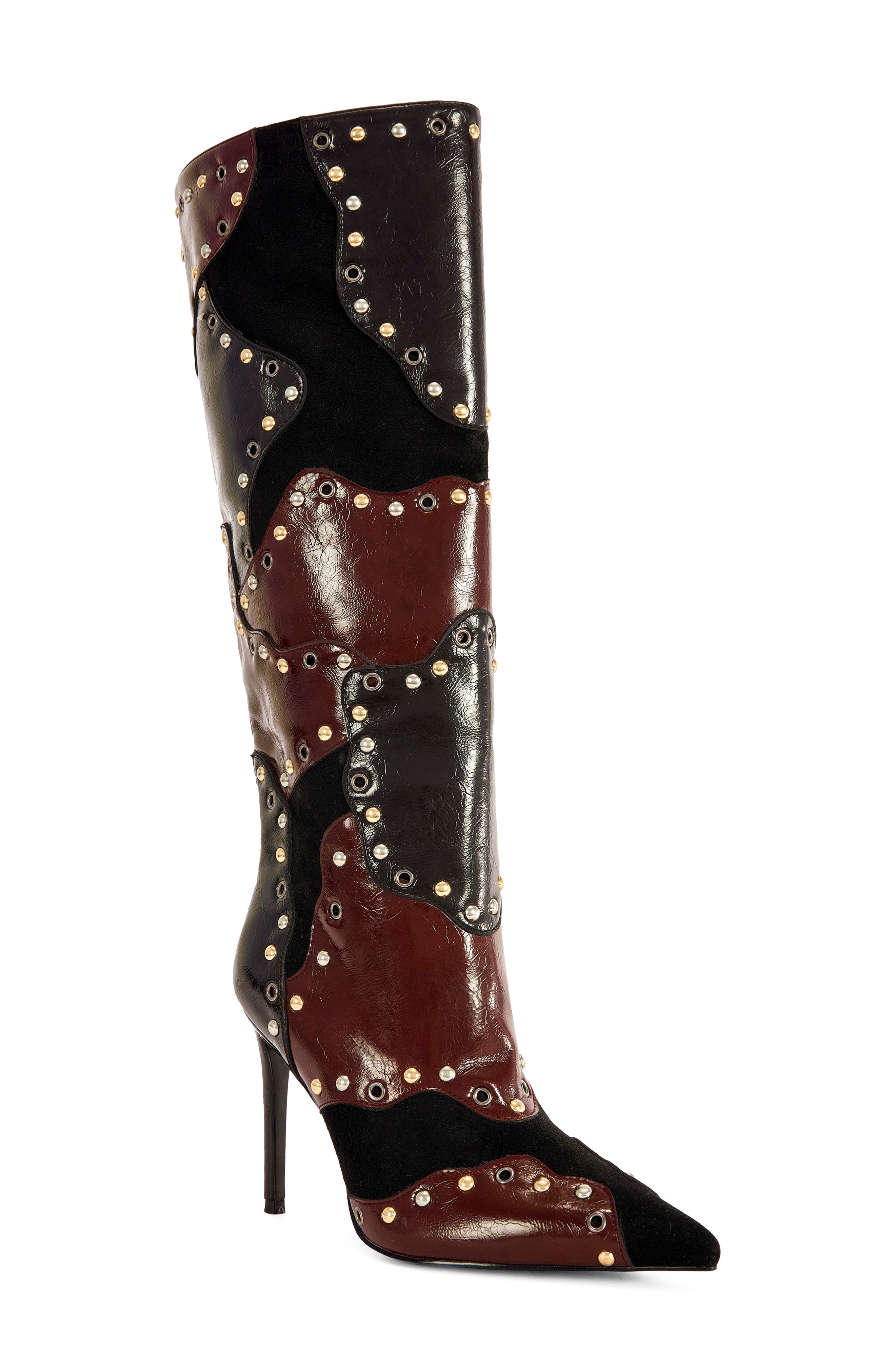 Enyae Pointed Toe Knee High Boot, Main, color, MAHOGANY MULTI