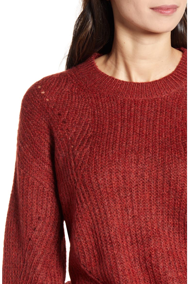 Chunky Pointelle Sweater, Alternate, color, RED RHUBARB HEATHER