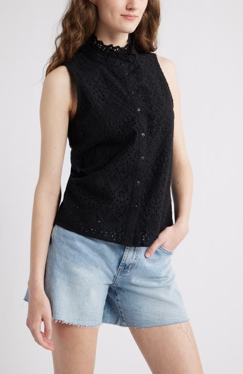 Caslonr Caslon(r) Ruffle Eyelet Sleeveless Button-up Shirt