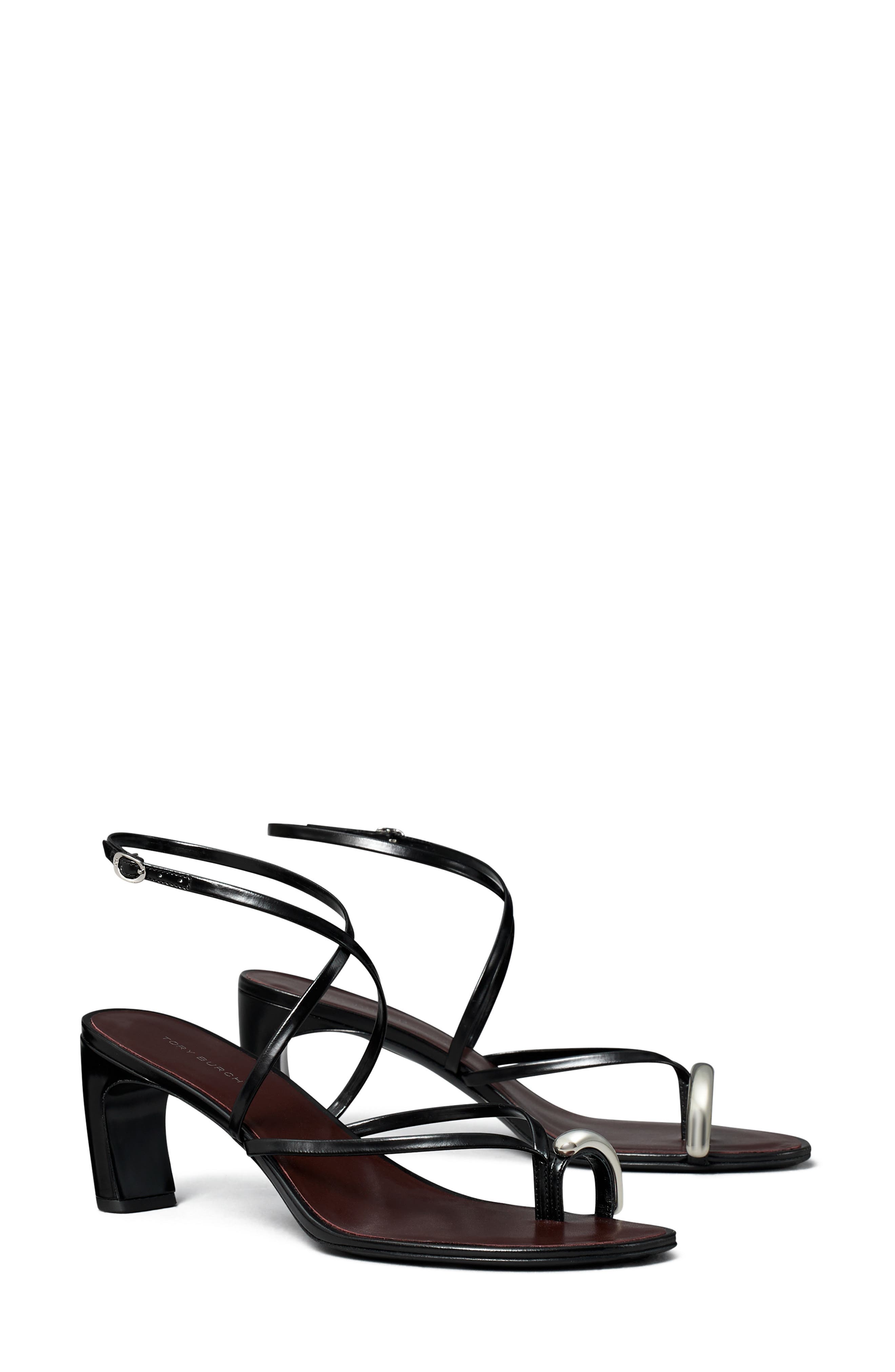 Tory Burch Strappy Sandal, Main, color, Perfect Black / Silver