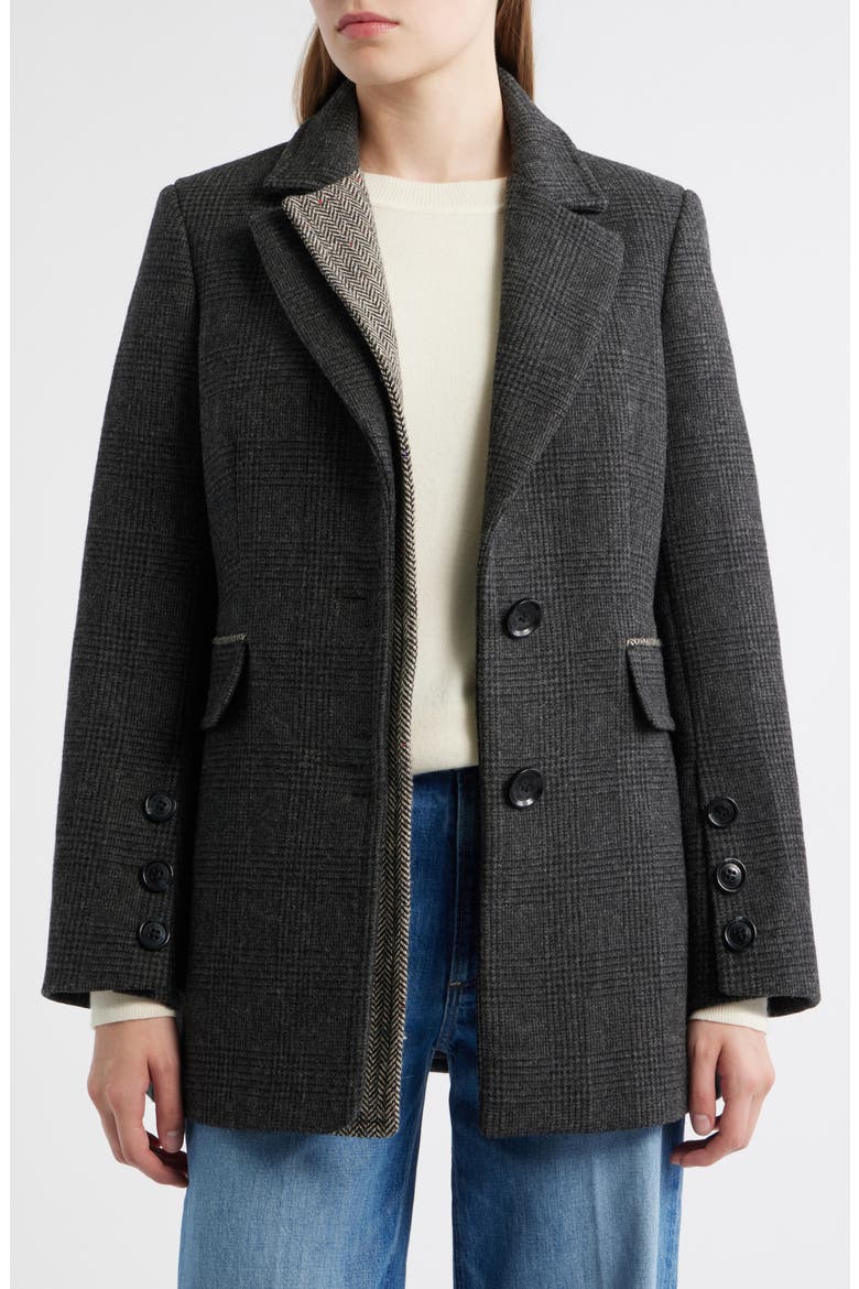 Houndstooth Layered Wool Blend Coat, Alternate, color, BLACK/ GREY