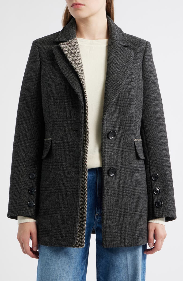 Sam Edelman Houndstooth Layered Wool Blend Coat, Alternate, color, Black/ Grey