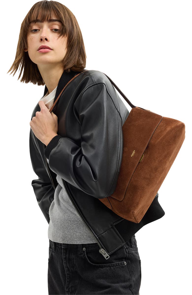 COACH Chelsea 30 Suede Shoulder Bag, Alternate, color, B4/ Warm Brown