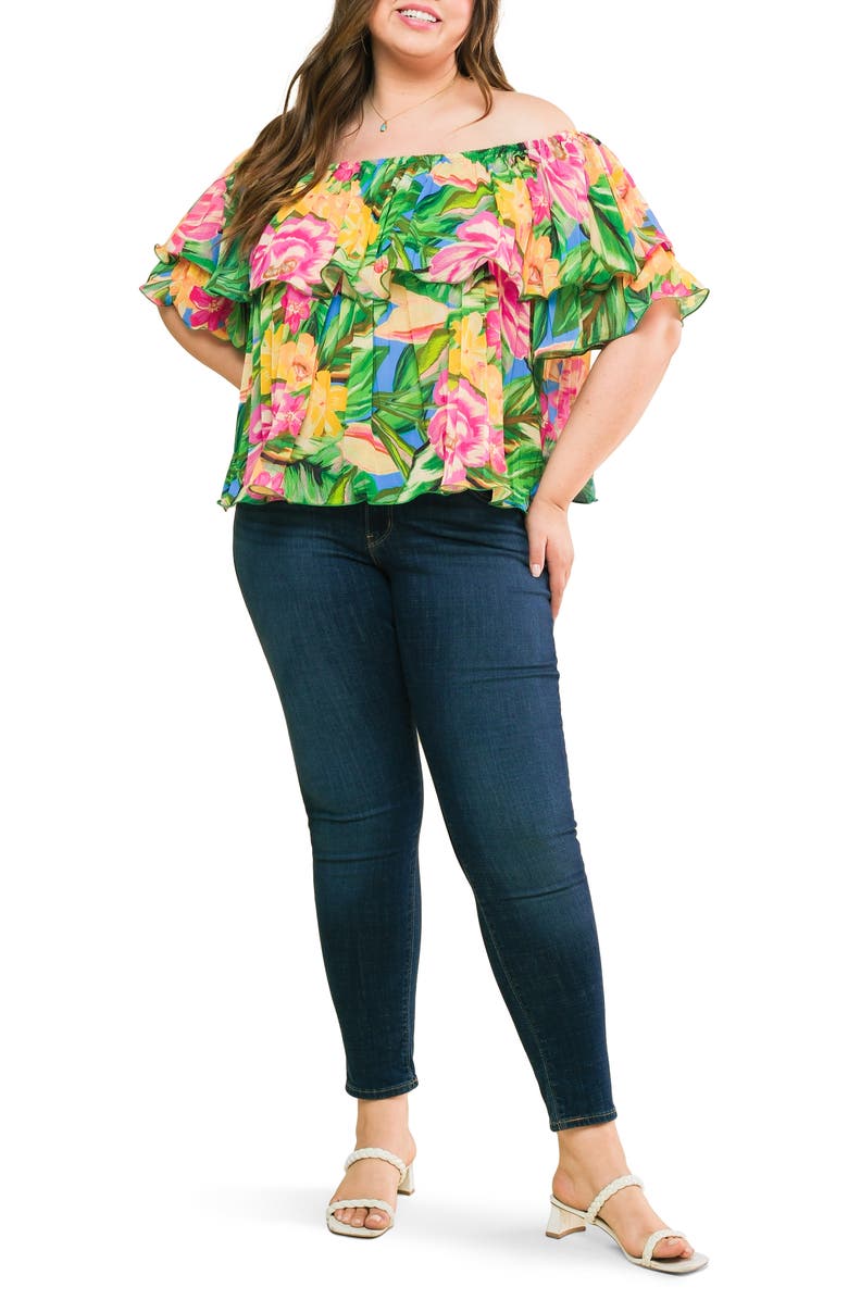 FLYING TOMATO Off-the-Shoulder Top, Alternate, color, Blue Green