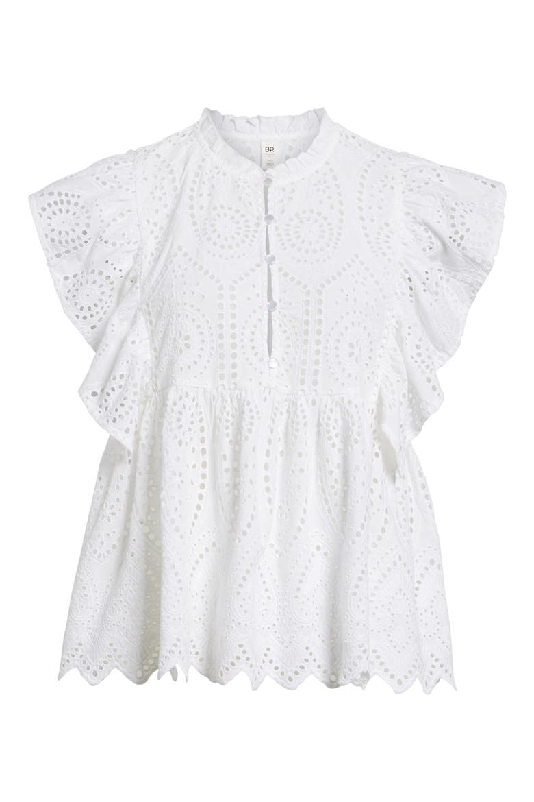 Ruffle Cotton Eyelet Top, Alternate, color, WHITE