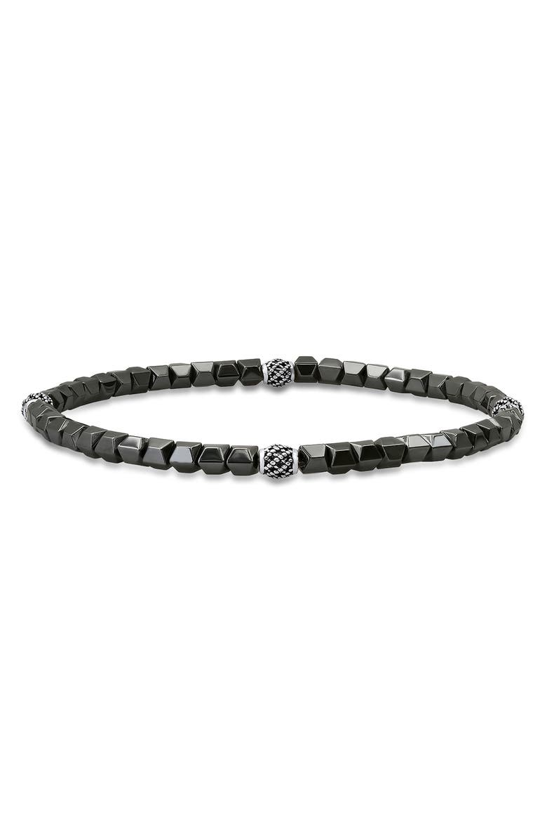 HMY JEWELRY Sterling Silver & Hematite Stretch Bead Bracelet, Main, color, Silver