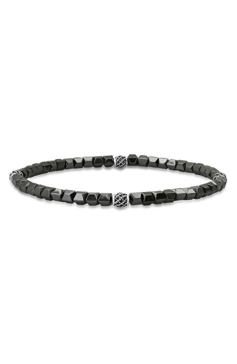 Sterling Silver & Hematite Stretch Bead Bracelet