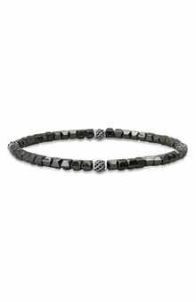 HMY JEWELRY Sterling Silver & Hematite Stretch Bead Bracelet