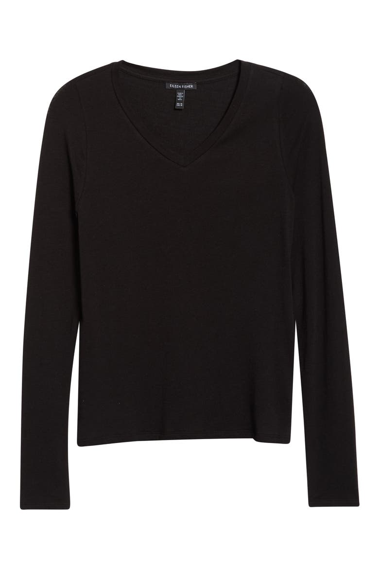 V-Neck Long Sleeve T-Shirt, Alternate, color, BLACK