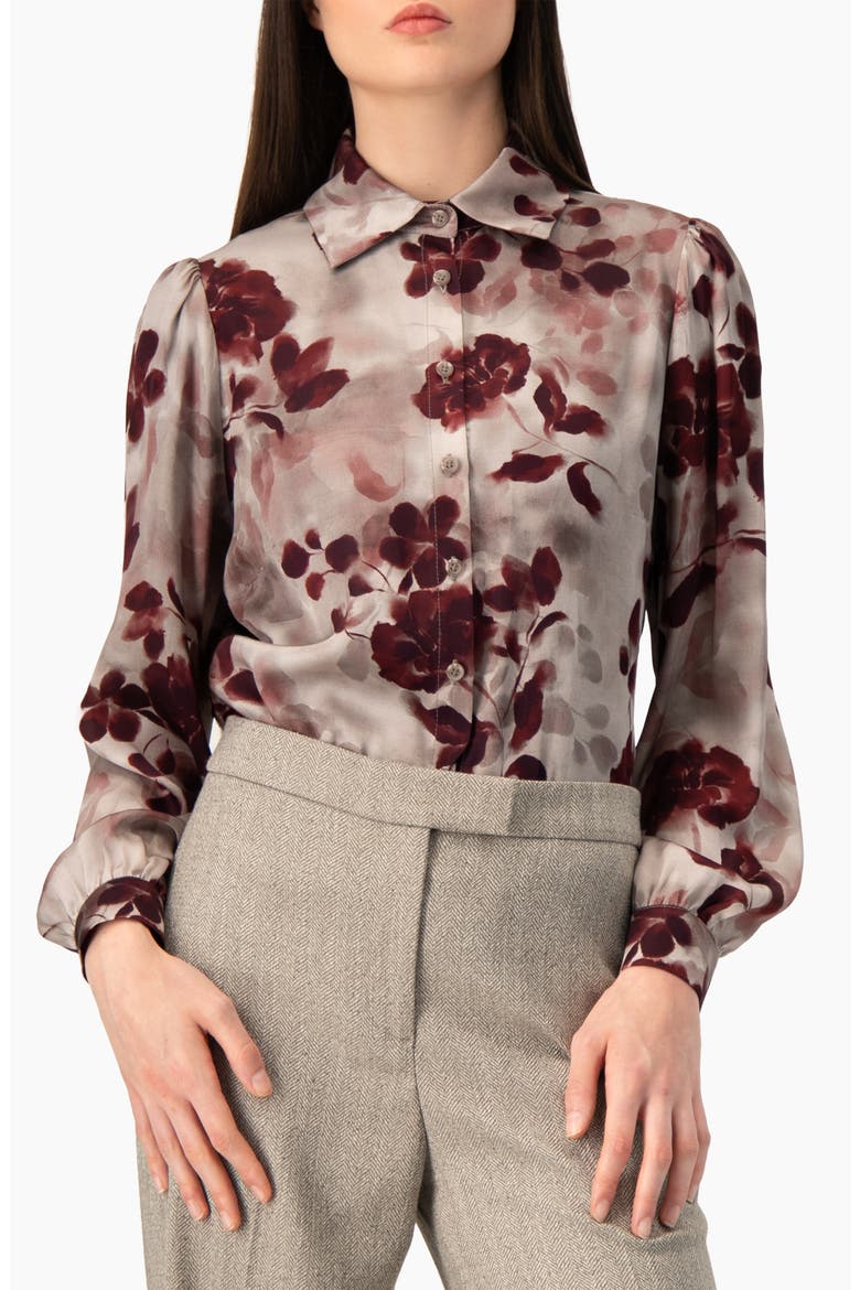 Long-sleeve Button-up Floral Blouse, Main, color, Grey