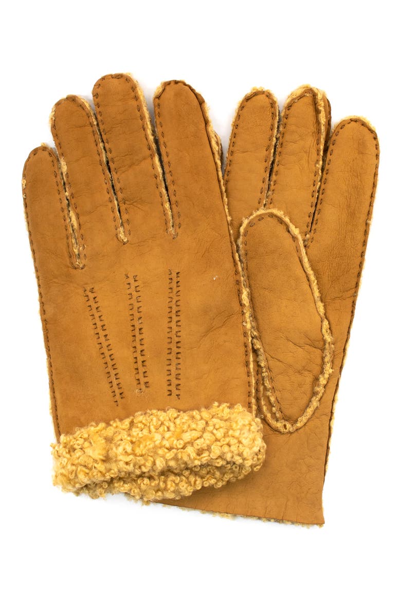 Genuine Shearling Leather Gloves, Alternate, color, WHISKY
